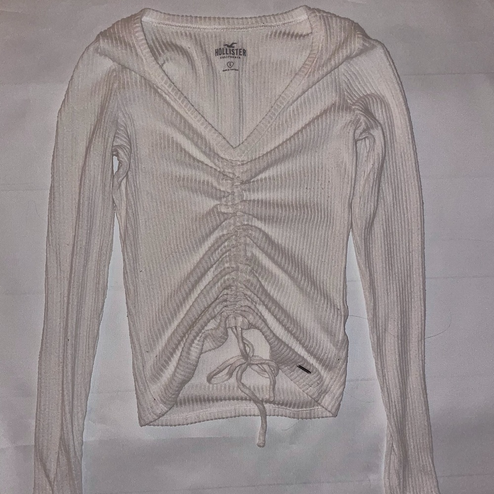 Tie up white ribbed long sleeve top